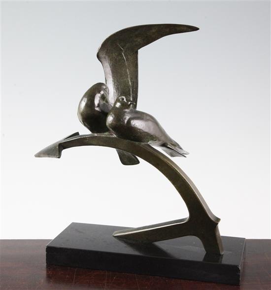 Andre Vincent Bequerel (French, 1893-1981) An Art Deco bronze group of two sea birds perched upon an anchor, height 12in.